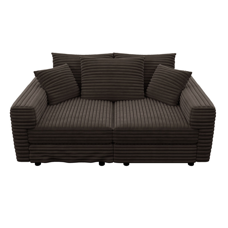 Canapé en velours côtelé à 3 places de 82,7 po de couleur chameau avec coussins moelleux, conception convertible, cadre et repose-pieds réglable de 82,7 po, teinté, rembourré, canapé, sièges profonds, cadre