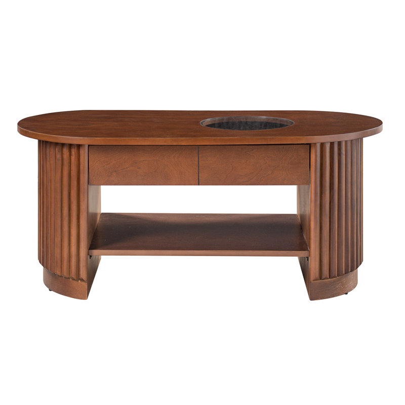 Table basse cannelée avec rangement, Marron clair