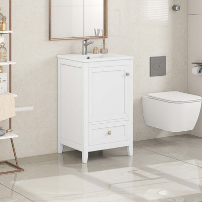 Meuble-lavabo de 20 po avec lavabo, armoire avec porte à fermeture douce, support de rangement et 1 tiroir