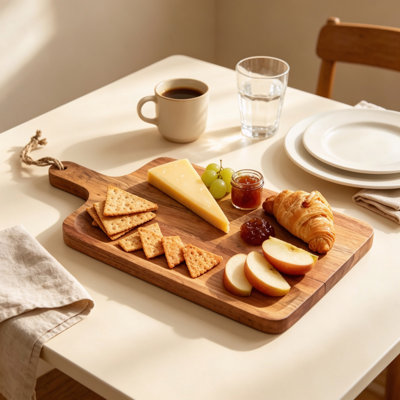 18 Inch Acacia Wood Cutting Board with Handle, Handcrafted Rectangular Paddle Chopping and Serving Board with Natural Finish for Bread, Cheese and Charcuterie Food Prep