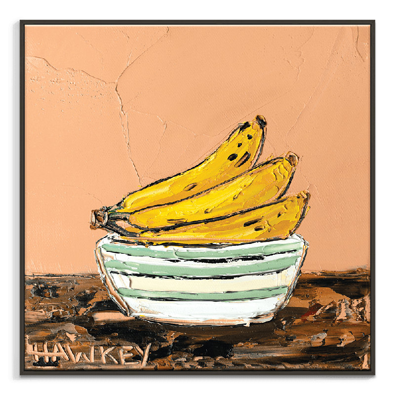 Cool Bananas by Angela Hawkey - Painting, Black Framed, 102cm H x 102cm W x 5cm D