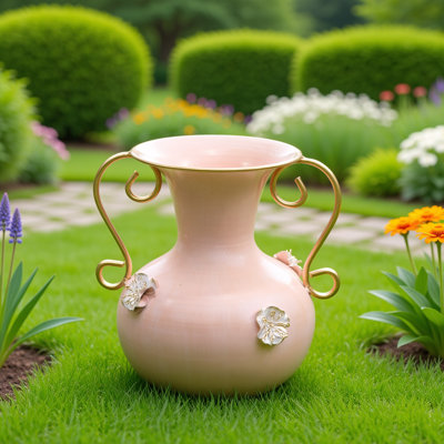 Metal Ornate Vase Peachy Rose