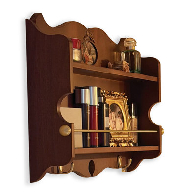 Solid wood + Metal Wall Mounted 2 Shelves, Modern Decor Display Shelf for Bedroom, Bathroom, Kitchen, Living Room