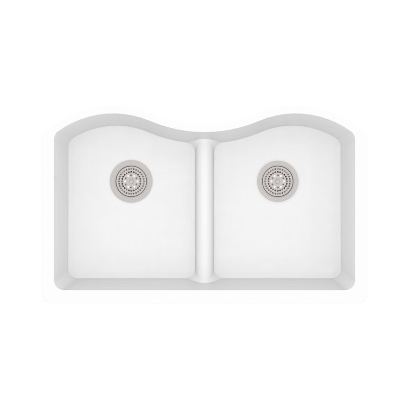 Évier de cuisine en granite à double cuve encastrable L 33 po x l 20 po, blanc
