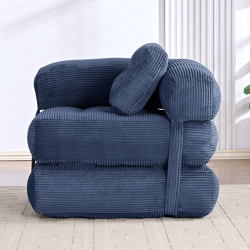 Boneless Folding Sofa Bed Convertible Sleeper Chair with Pillow, Portable Floor Couch for Small Spaces, Blue
