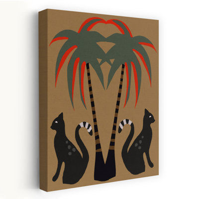 Tropical Desert Cats Abstract Minimalist Retro Palm Tree Cat Landscape Nature Wall Art