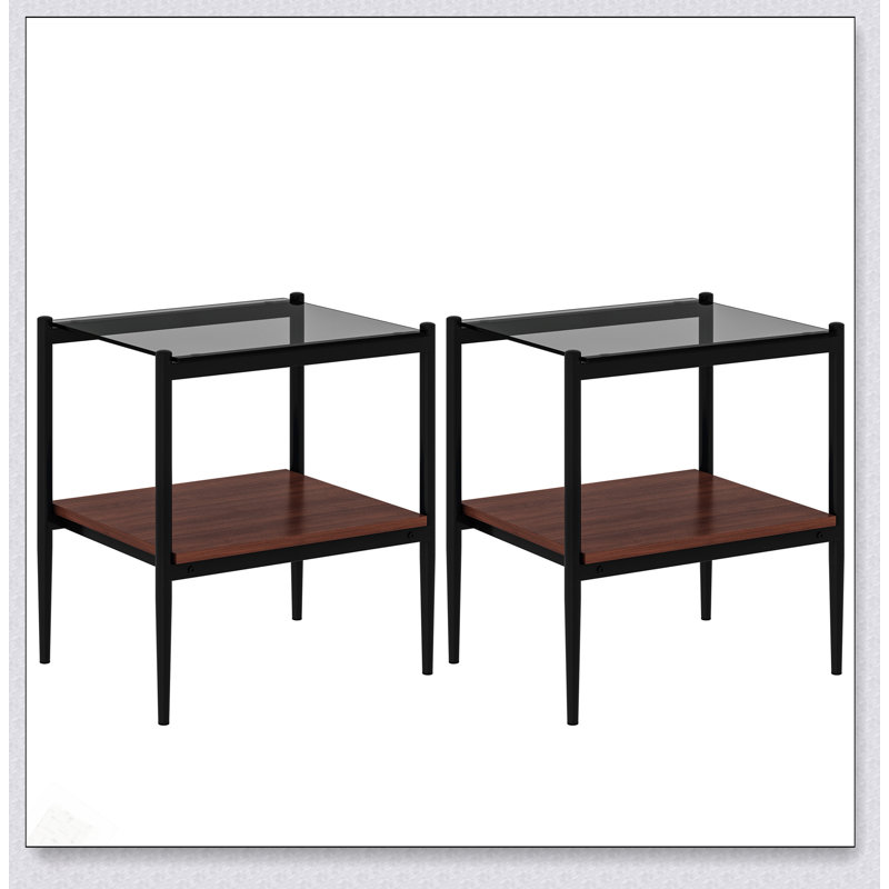 Ensemble de 2 tables de bout rectangulaires, plateau en verre trempé avec panneau de fibres à densité moyenne, table de salon moderne