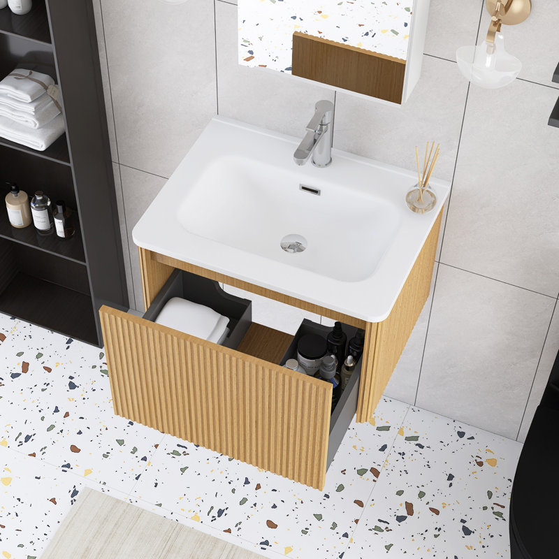 Meuble-lavabo simple mural 24 po avec plateau en céramique blanche 24 po, Jaune