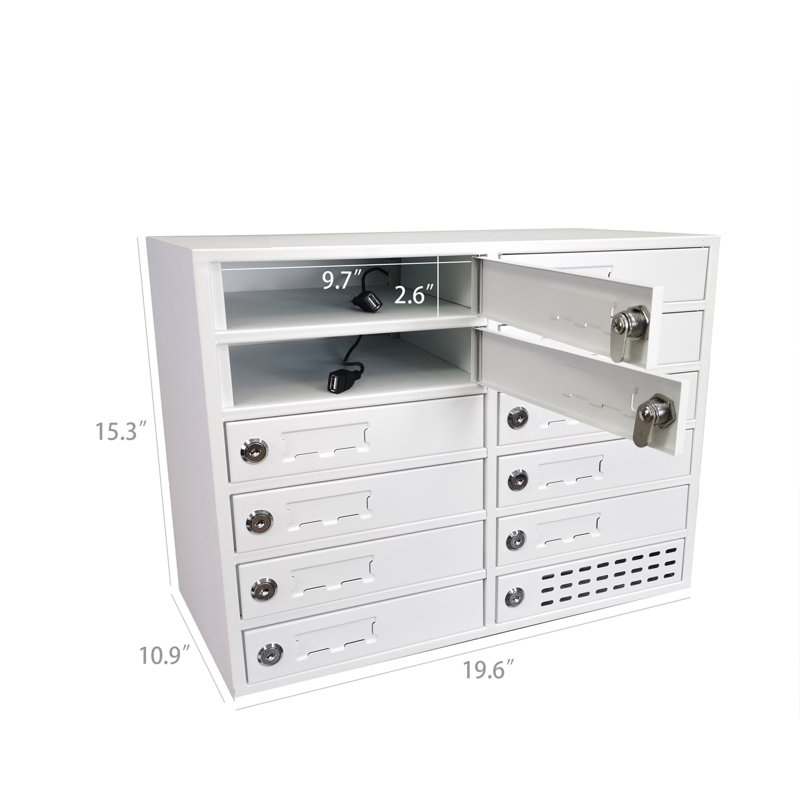 12-Slot (11 Active) Metal Cellphone Locker Cabinet Power Charge Station Compatible with iPad/iPhone