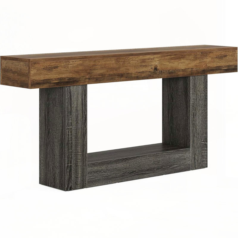 63-Inch Farmhouse Console Table with U-Shaped Base - 2-Tier