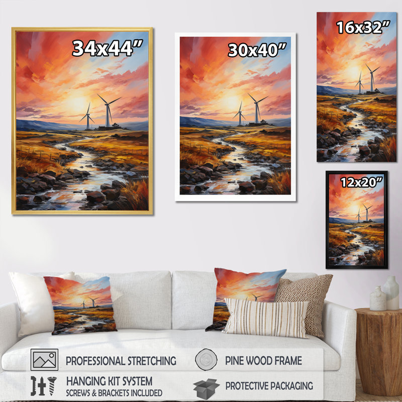 Wind Turbines Elemental Force I, reproduction d'art sur toile, Cadre simple blanc, H 32 po x l 24 po x P 1 po
