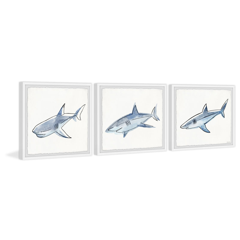 Calumet Be A Shark 3- Piece Set Framed Print, 24" H x 24" W x 1.5" D
