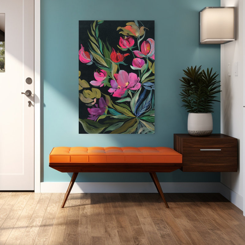 Moody Jewels, art floral contemporain, H 48 po x l 32 po