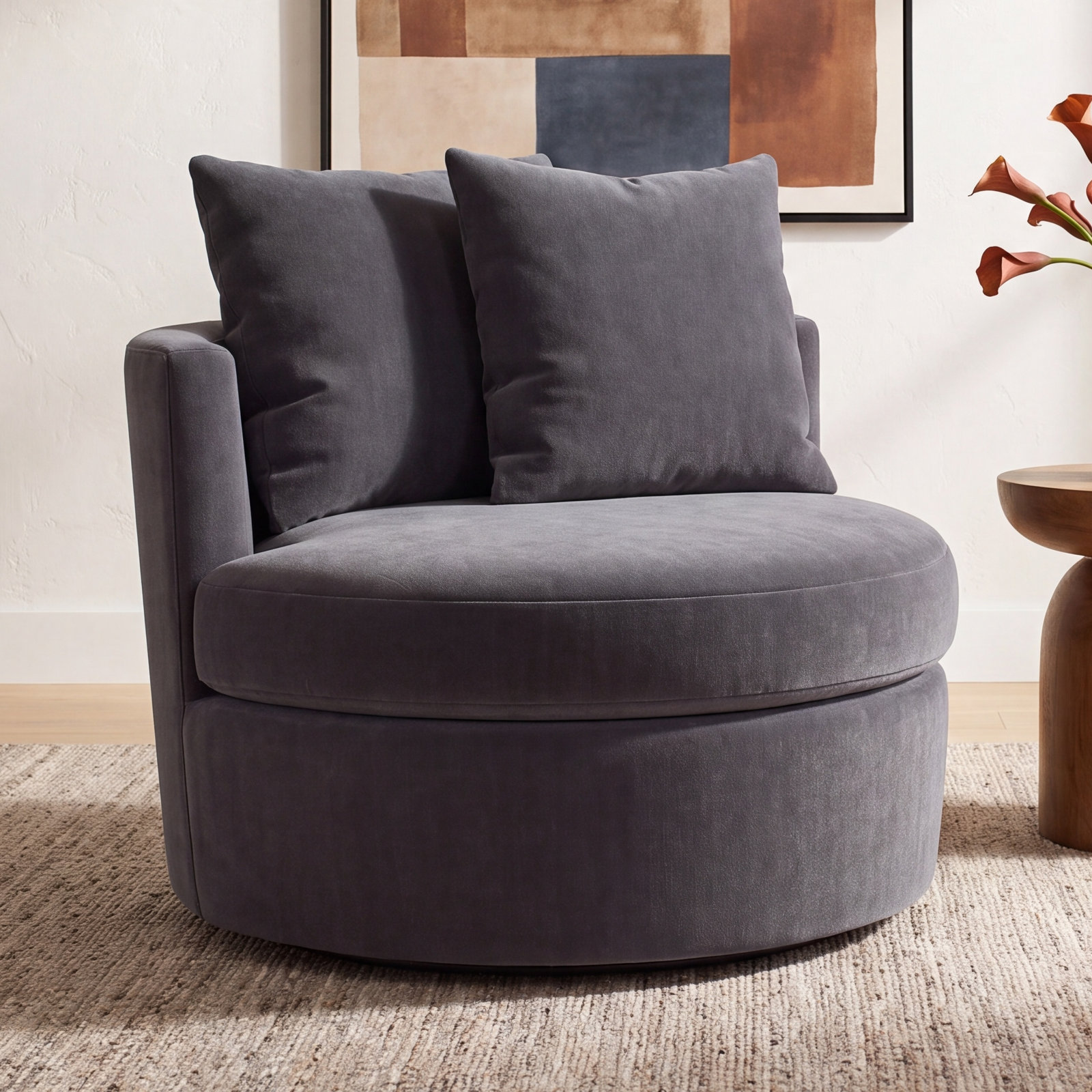 Dara Upholstered Swivel Accent Chair, Andrew Slate Performance Chenille