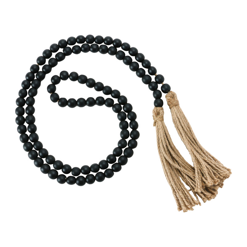 Paulownia Wood Bead Garland with Jute Tassels