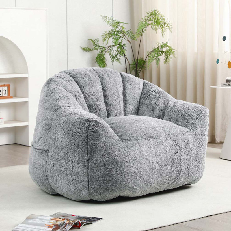 Bean Bag Sofa Chair, Dark Gray Faux Fur