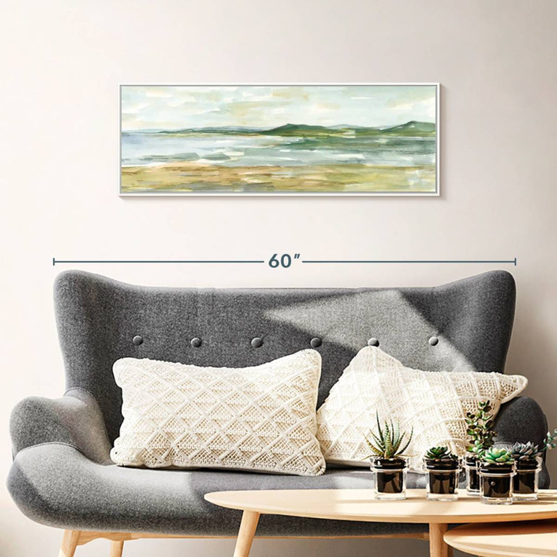Paysage marin panoramique I, Cadre flottant blanc, 37 po x 13 po