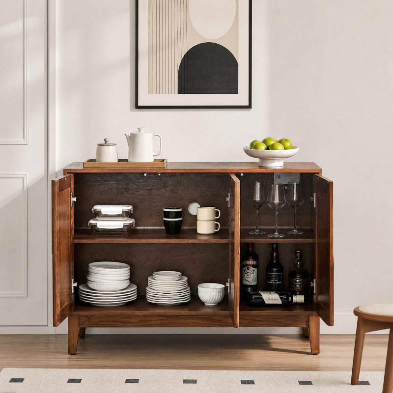 Buffet 44,3 "Mid-Century moderne avec rangement et trou de sortie, Walnut