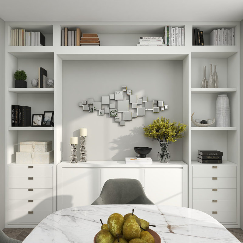 Silver Geometric Frameless Wall Mirror with Cut Out Design
