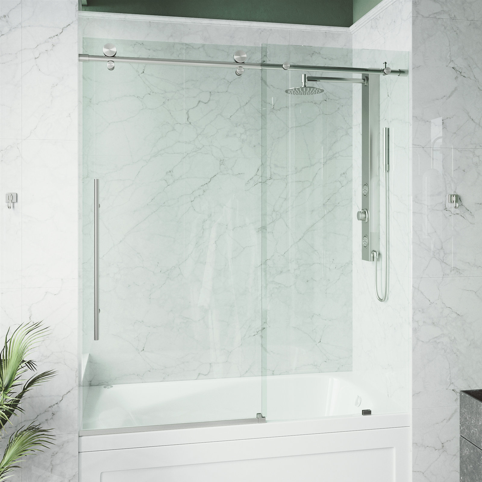 Elan E-Class Frameless Sliding Tub Door, Stainless Steel