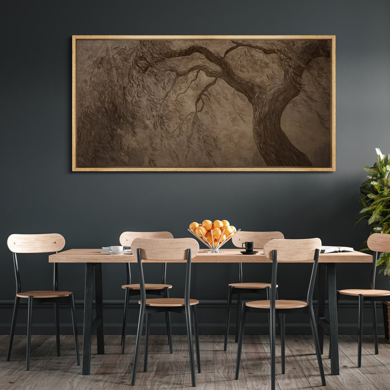 Sépia, arbre saule sur toile, art mural monochrome Moody, Naturel, H 30 po x l 60 po
