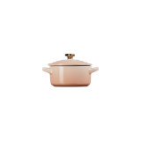 Le Creuset Stoneware Classic Round Mini Cocotte 8 Oz White Heart Gold Knob