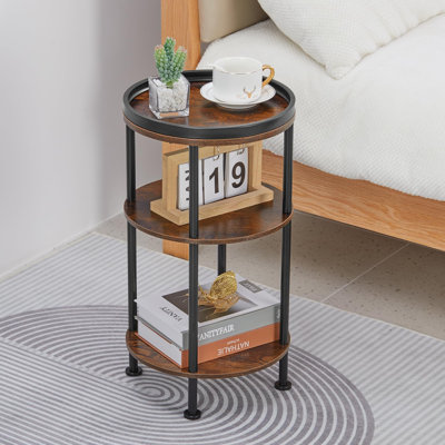 Small 3-Tier Round Side Table Rustic Brown