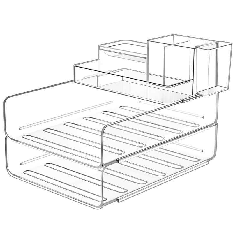 Acrylic Stackable Desktop File Organizer With 5-Compartment Tray And Pencil Holder, Clear