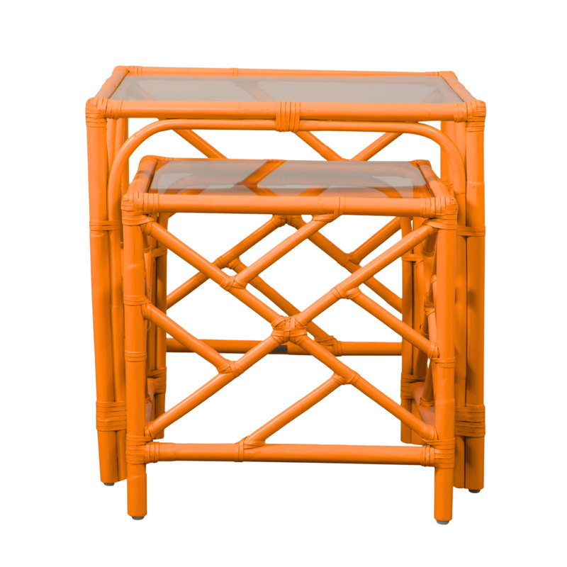 Chippendale Glass Nesting End Table, Citrus Orange