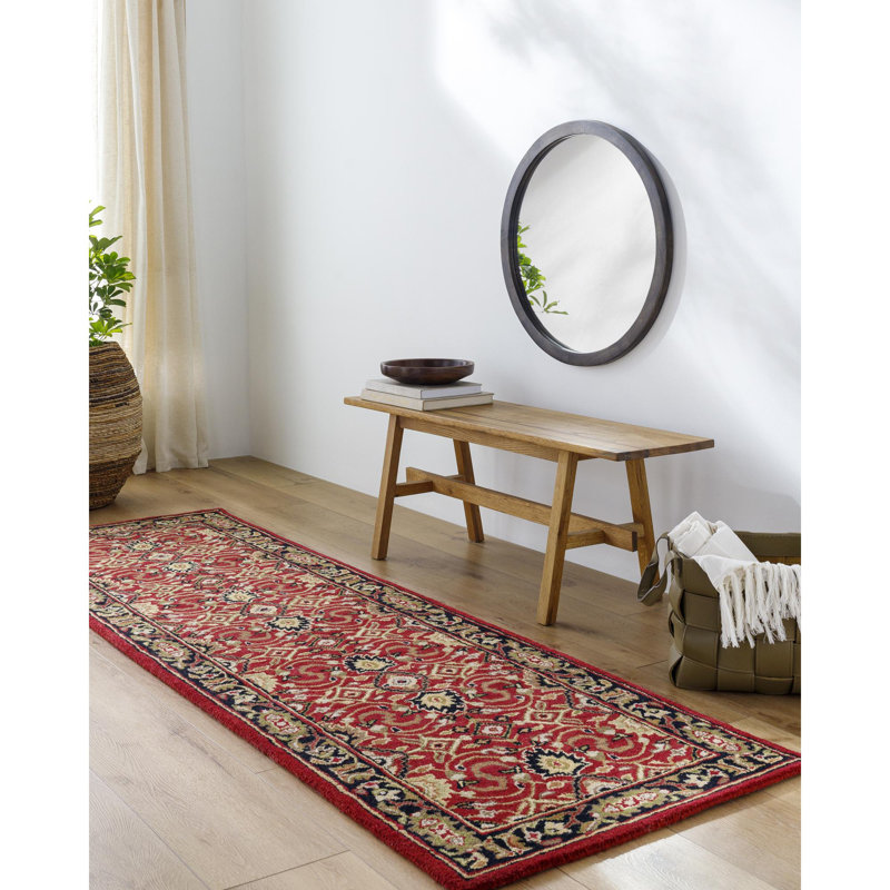 Graziani Oriental Hand-Tufted Wool Burgundy/Black Area Rug, Hearth 2'x4'