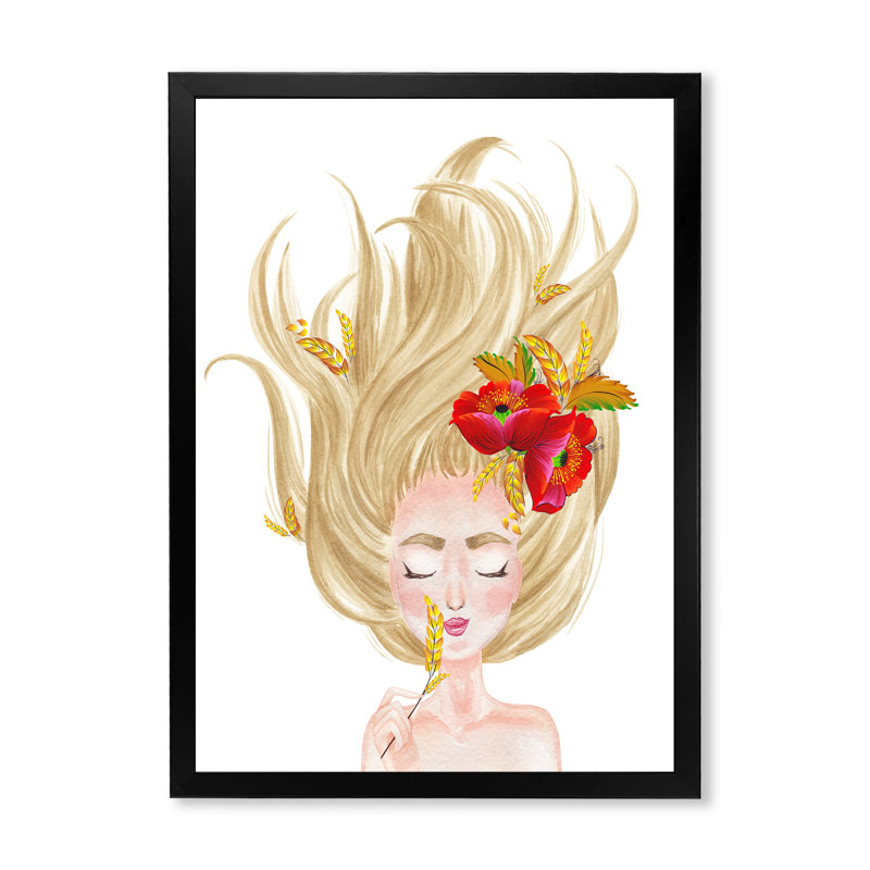Mignon cheveux blonds - œuvre d'art pour enfants, H 36 po x l 24 po x P 1 po, Cadre noir