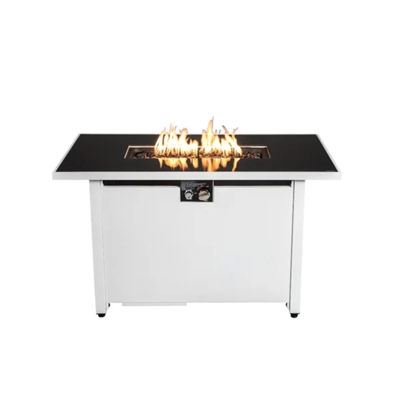 43" Rectangular Fire Pit With Smoked Glass And Metal Frame