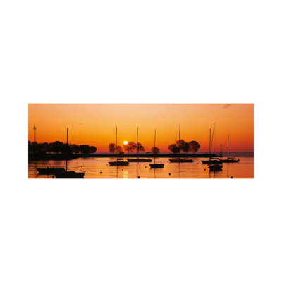 Silhouette of Sailboats in a Lake, Lake Michigan, Chicago, Illinois, USA 1 Piece Wrapped Canvas Panoramic Wall Art