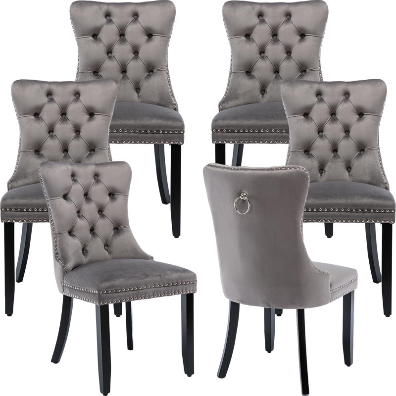 Delafield Lux Kitchen Dining Chairs, Black, Set Of 6, Grey
