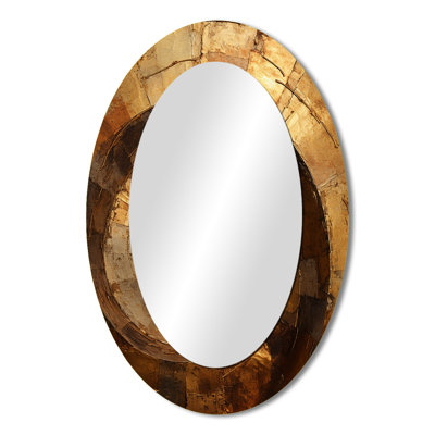 Gold Black Timeless Turn II - Abstract Oval Decorative Mirror On Metal
