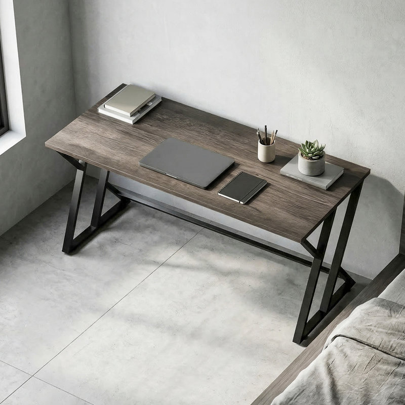 Bureau d'ordinateur de 55 pouces, bureau d'écriture industriel avec pieds en métal en forme de Z, table d'étude pour bureau à domicile, chambre à coucher, petits espaces, gris vieilli