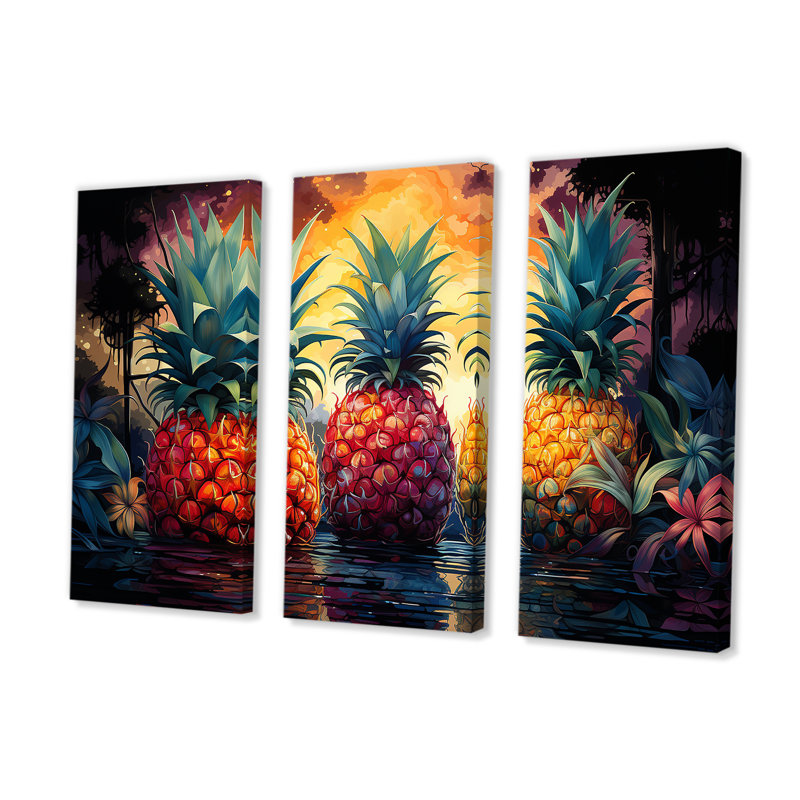 Ensemble de toiles murales ananas, Toile tendue, H 32 po x l 48 po x P 1 po