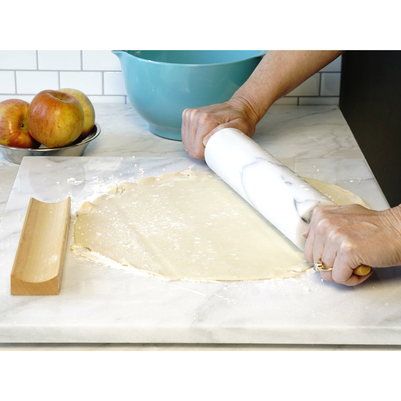 White Marble Rolling Pin with Wooden Handles and Stand