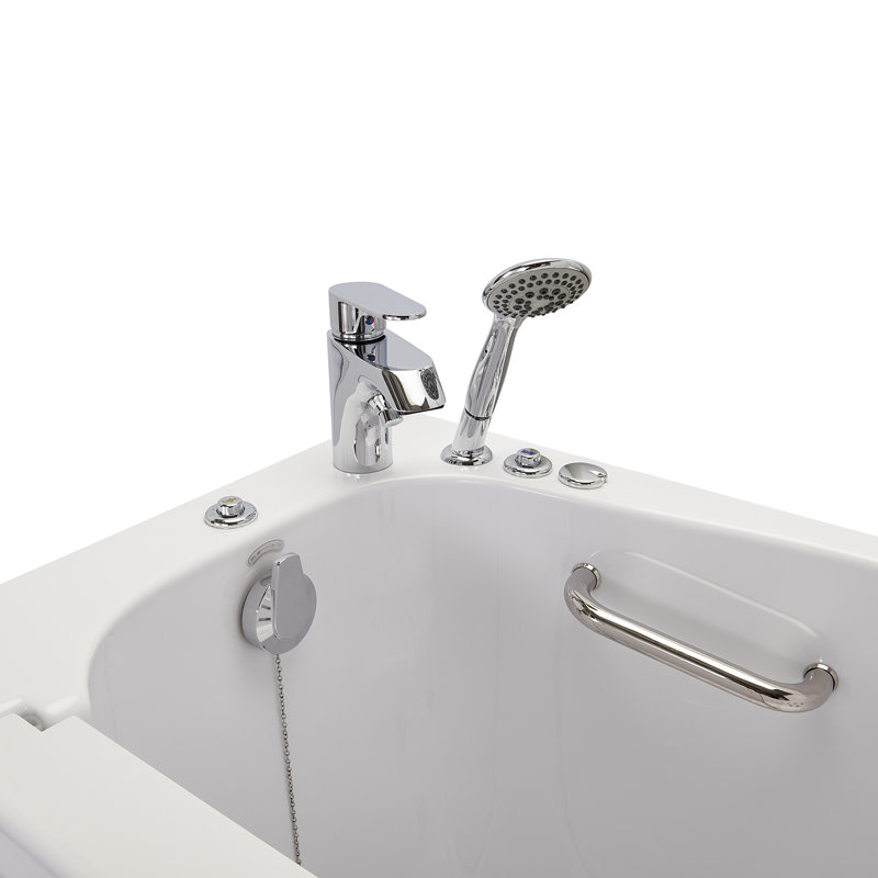 Ella Mobile 26"x45 Acrylic Hydro Massage Walk-In Bathtub with Left Outward Swing Door, Heated Seat, 2 Piece Fast Fill Faucet, 2" Drain
