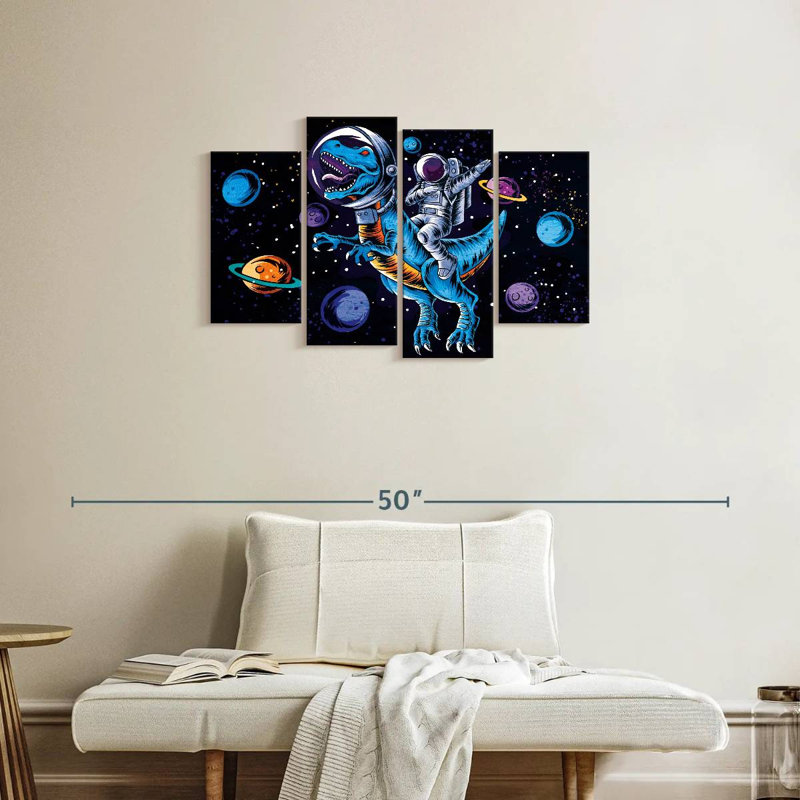 " Space T Rex " 4 Piece Art Set, 22" H x 36" W x 1" D