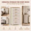 5 Fabric Drawers Chest of Drawers, Beige Narrow Freestanding Bedroom Dresser with Side Pockets, Hooks, Steel Frame & Anti-Tip Kit, 45cm Wide Vertical Storage Organizer-1810855437