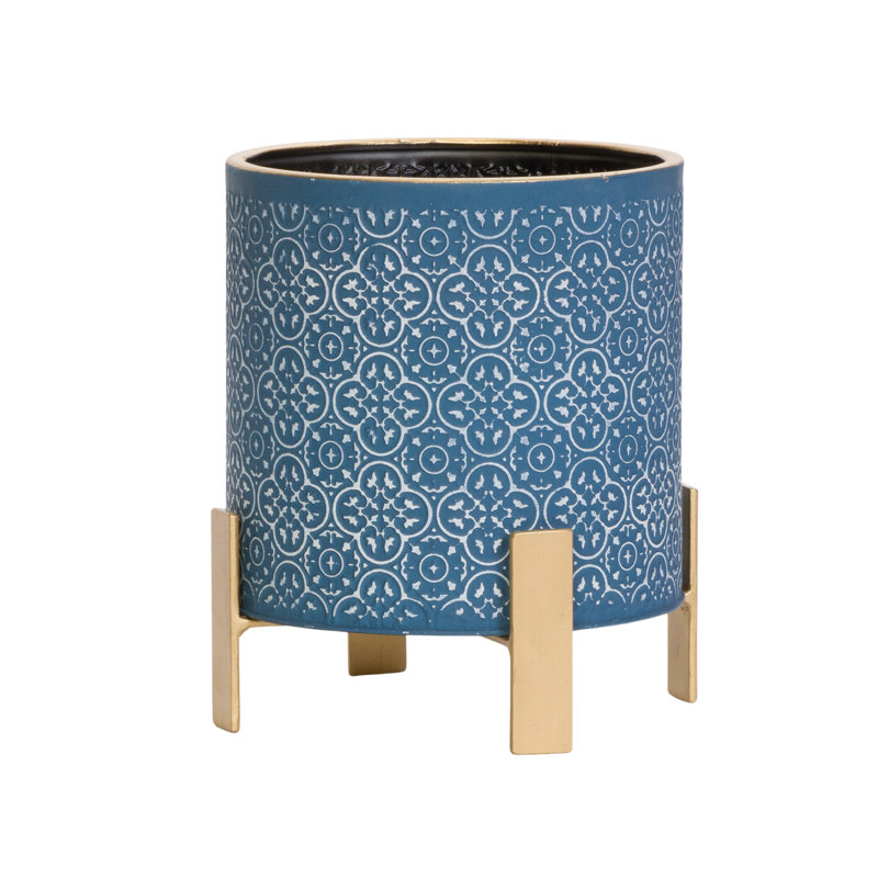 Saphira Indoor Metal Pot Planter With 4-Leg Metal Base, 10" H x 9" W x 9" D