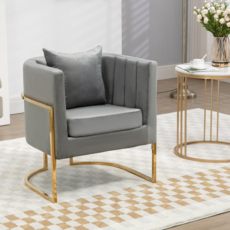 Marquet Velvet Barrel Chair, Grey Velvet