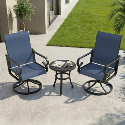 Haughton 3-piece Textilene Patio Bistro Set With Swivel Chairs And Side Table
