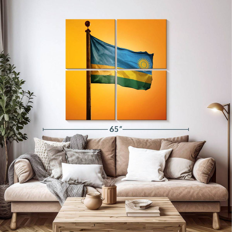 Coucher de soleil sur le drapeau rwandais de Borges, H 45 po x l 45 po