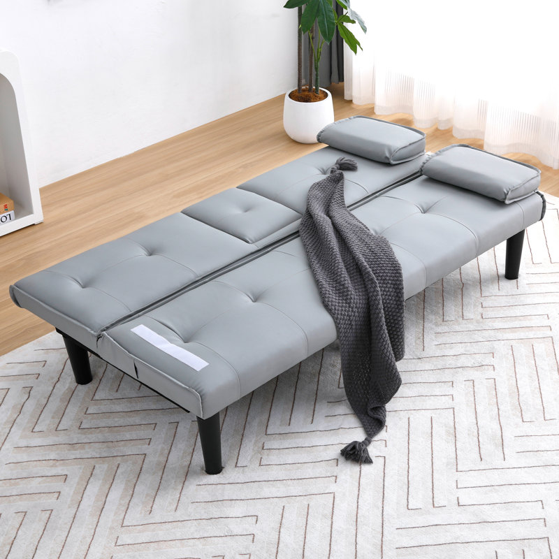PVC Leather Convertible Futon Sofa Bed, Gray