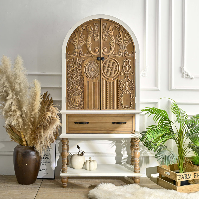 Buffet décoratif 31,50 "à porte sculptée avec 1 tiroir et 1 tablette