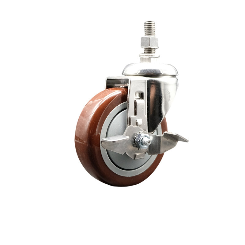 Roulettes pivotantes en polyuréthane 316SS avec frein, Marron