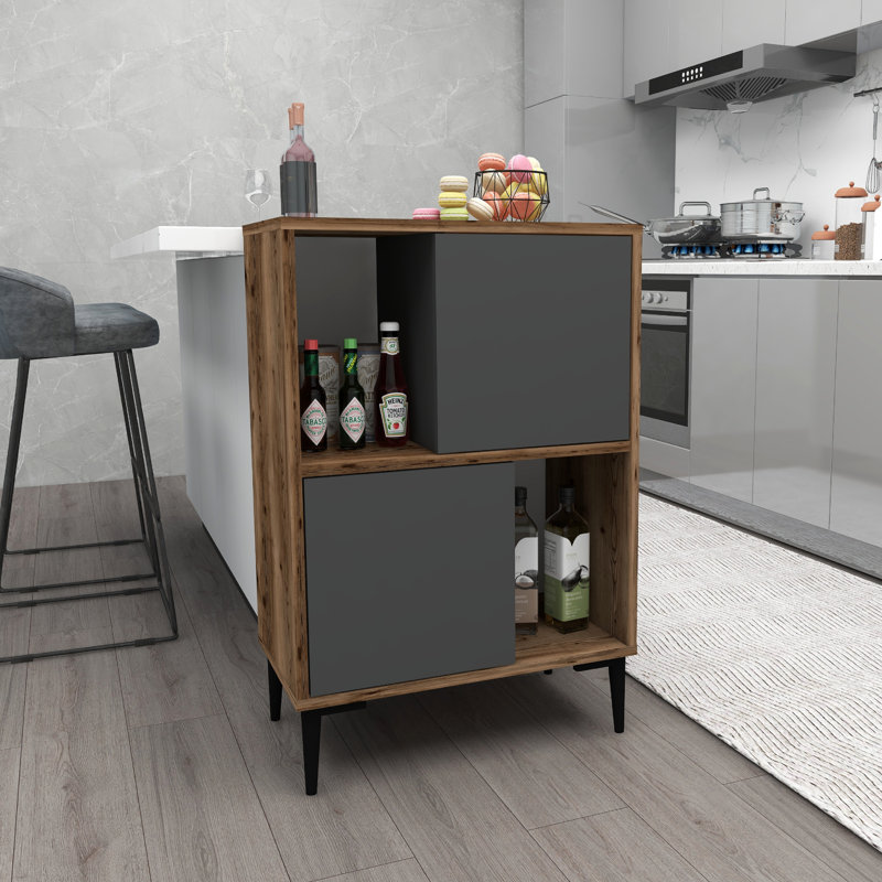 Teebar 387.1 cm W Display Cabinet, Light Walnut/Anthracite