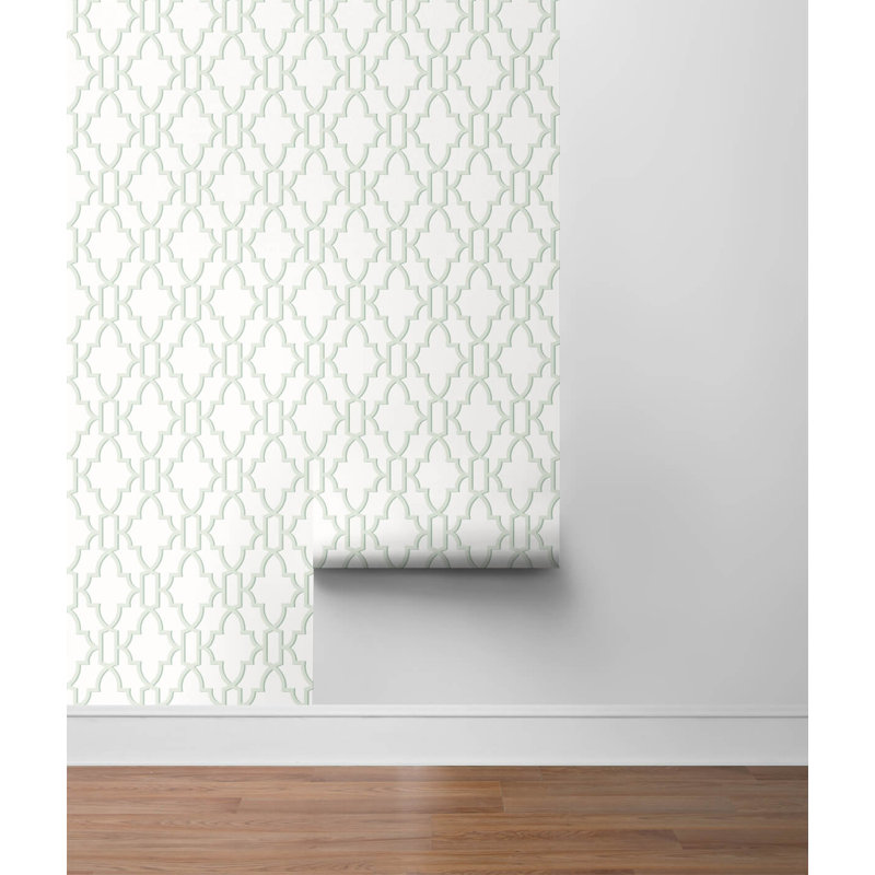 Luxe Haven Coastal Lattice 18' L x 27" W Smooth Peel and Stick Wallpaper Roll, Seaglass
